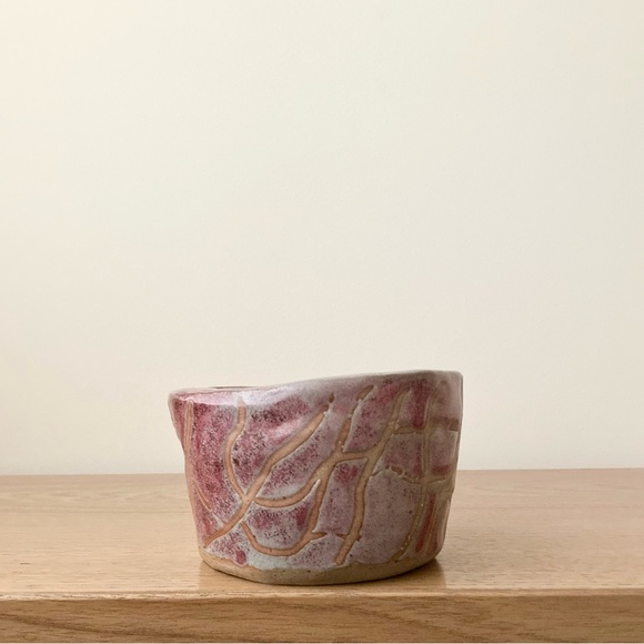 studio pottery rustic wabi sabi bowl rose pink handmade ceramic dish imperfect - Picture 2 of 10